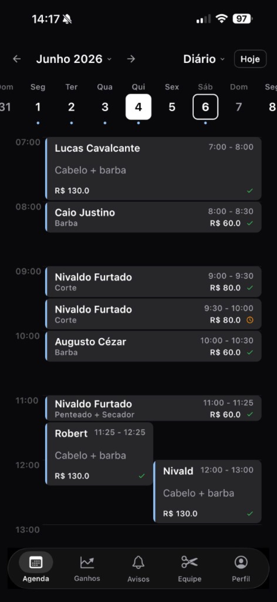 Agenda diária no app mobile do AgendaSharp