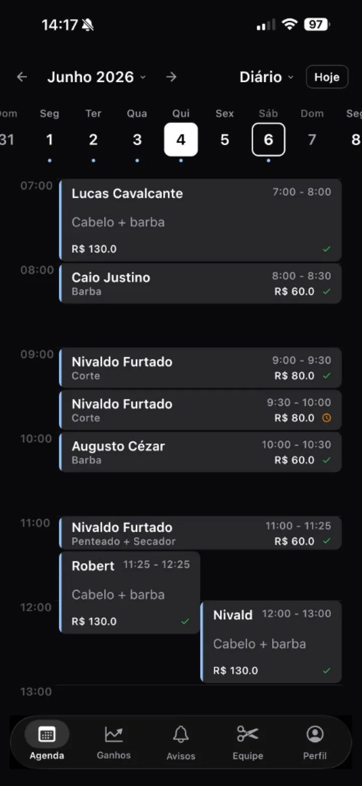 Agenda diária no app mobile do AgendaSharp
